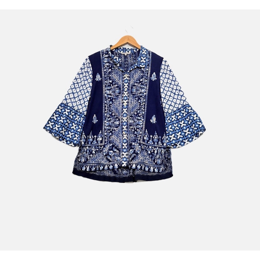 John Mark Button Up Tunic Embroidered Bell Sleeve Medium Artsy Maximalist Lagom